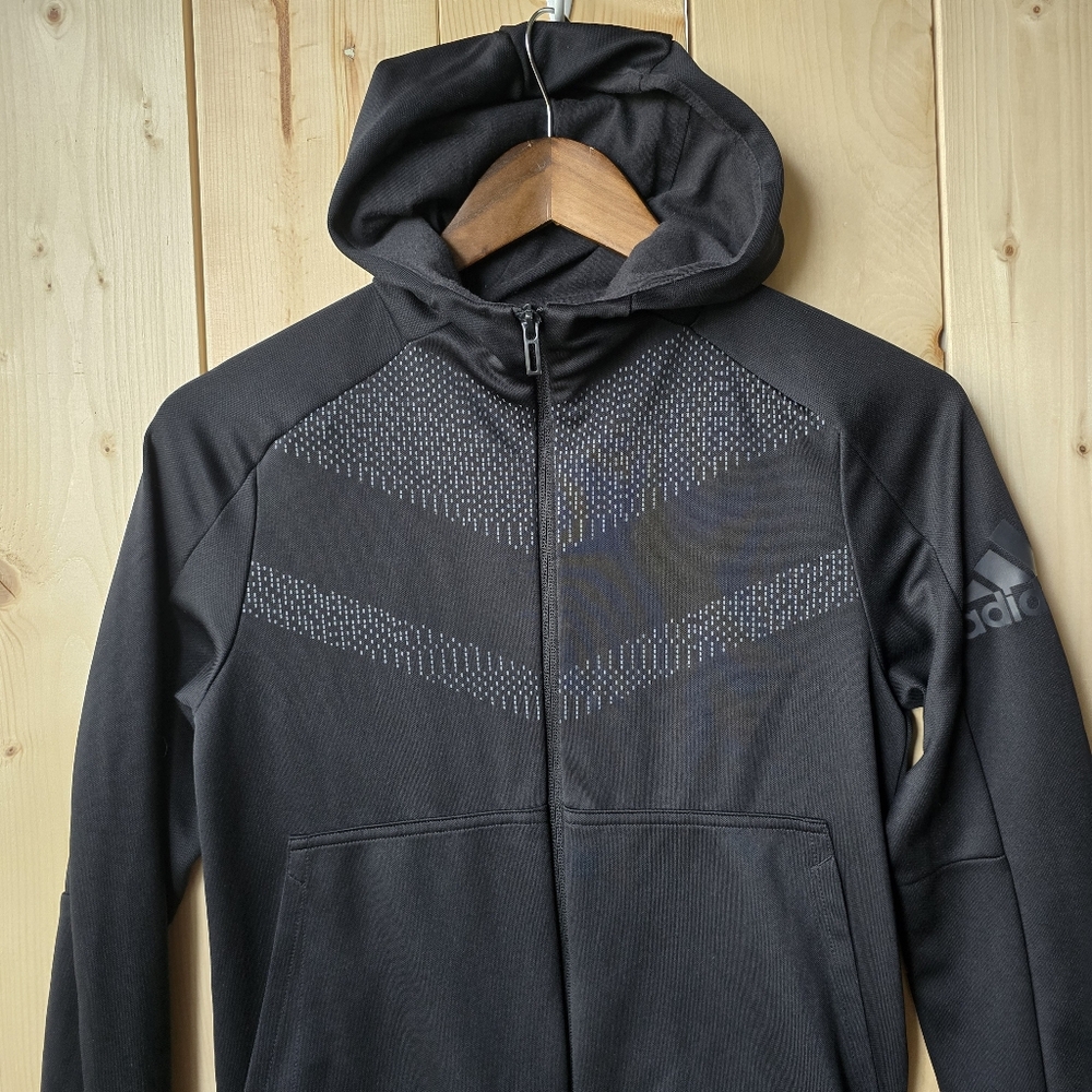 Adidas Zip Up Hooded Jacket Sweater Black Womens Small - Picture 2 of 8